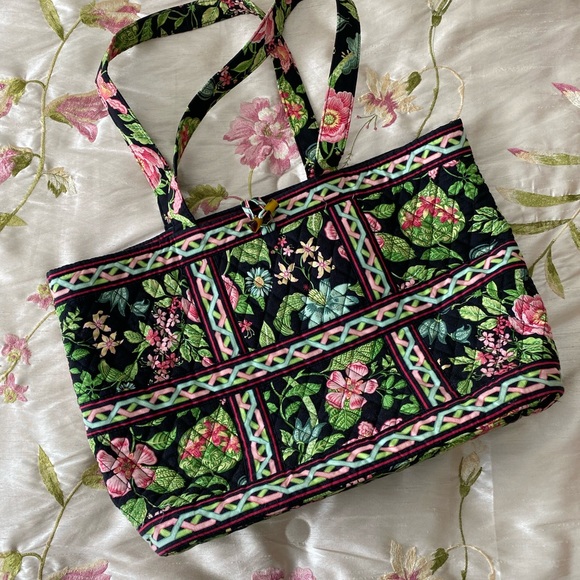 Vera Bradley Handbags - Vera Bradley Vintage Black Floral Tote Bag